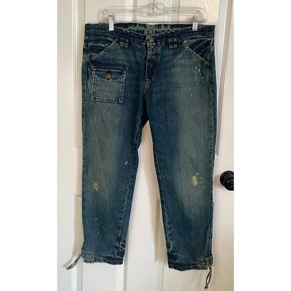 Polo Ralph Lauren Whitney Cropped Surplus Jeans Y2k Style Distressed Women's 12 - Picture 1 of 9